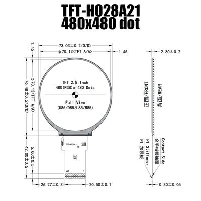 2,8 el panel de exhibición de TFT de la pantalla del círculo de la ronda de la pulgada IPS 480x480 ST7701S para el control industrial