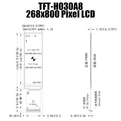 3,0 el panel de exhibición ancho de TFT de la temperatura de la pulgada IPS 268x800 ST7701S para la instrumentación